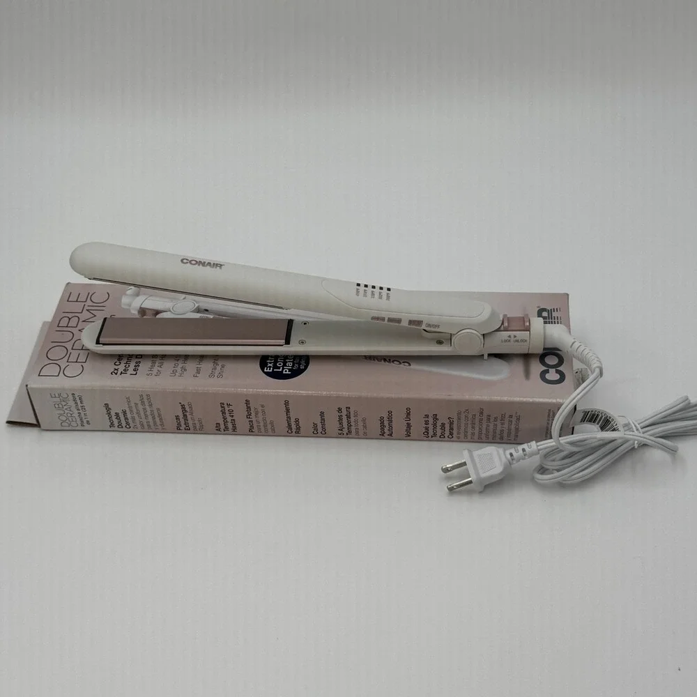 Conair 1 Inch Double Ceramic Flat Iron‎ White Hair Straightener New